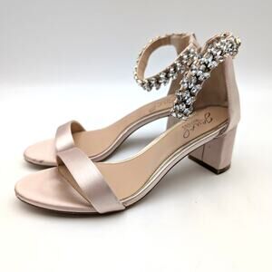 Jewel Badgley Mischka Bronwen Embellished Sandals Womens Champagne Sz US6 EU36.5